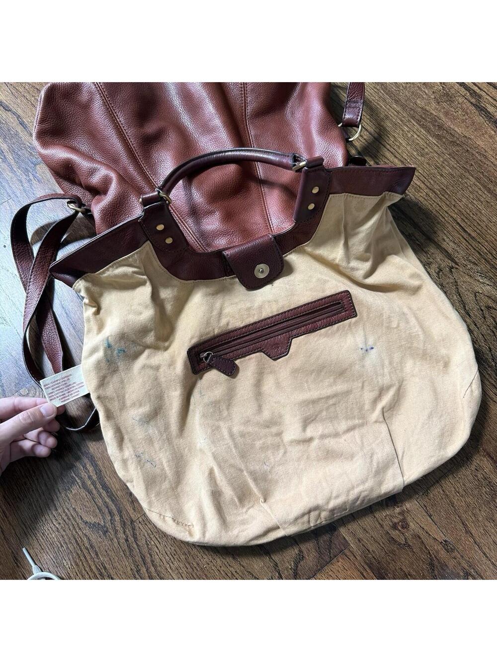 Lucky Brand Cognac Leather Boho Slouch Tote Crossbody Bag Tassel Large - Picture 8 of 11